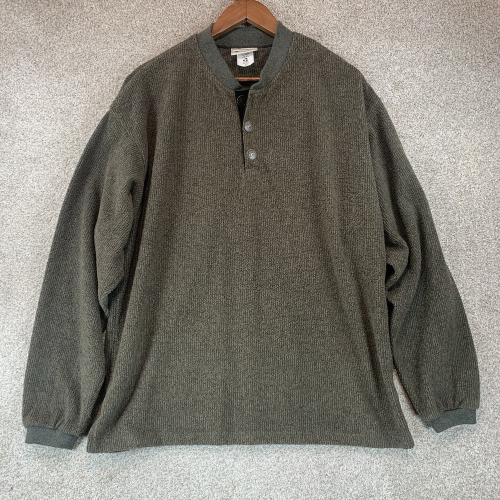Greenbrand Recycled Yarn Pullover Sweater Men's XL Green Metal Moose Buttons‎